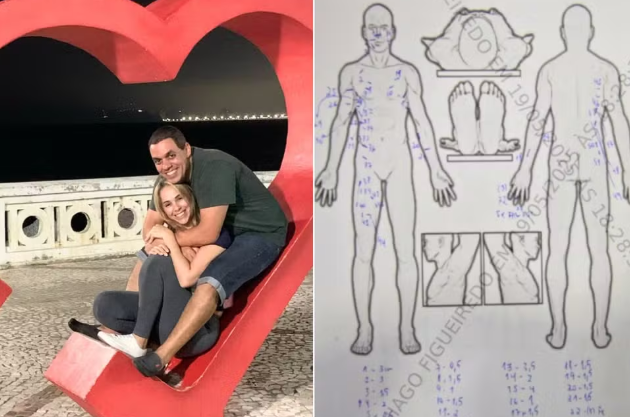 O documento do laudo necroscópico do IML aponta onde Amanda Fernandes Carvalho, sofreu os ferimentos pelo marido...