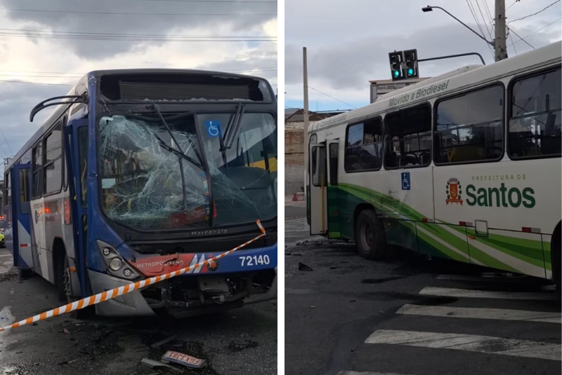 Oito passageiros ficaram feridos após um acidente envolvendo dois ônibus, um municipal e o outro intermunicipal, por volta das 5h40