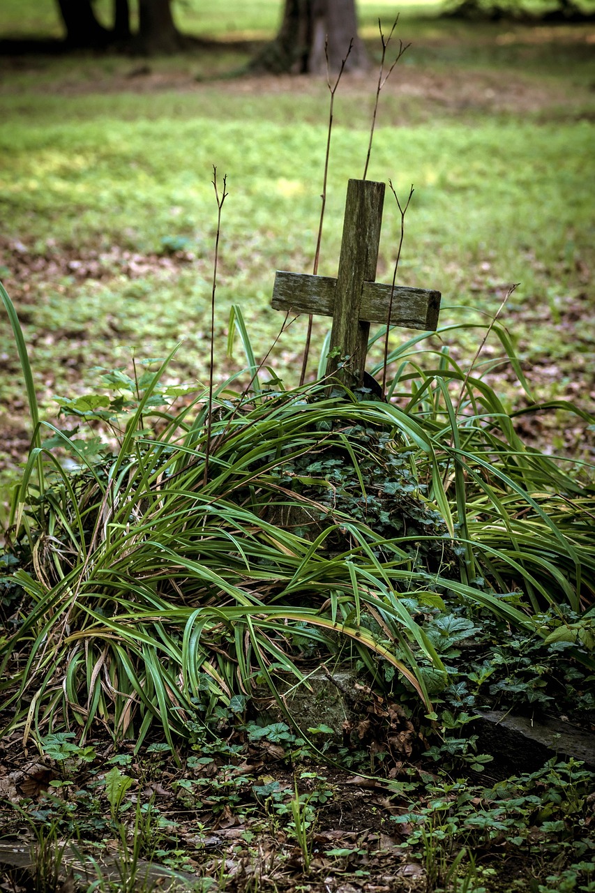 grave, old cemetery, tombstone, cross, abandoned, funeral, bereavement, gloomy, cemetery, atmosphere, quiet, statue, stone