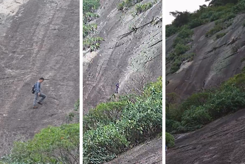 Um homem foi flagrado escalando o Morro da Urca, no Rio de Janeiro, sem utilizar qualquer tipo de equipamento de segurança. O episódio