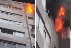 Um incêndio de grandes proporções atingiu um apartamento no 10º andar do Condomínio Edifício Madrid, localizado na Avenida