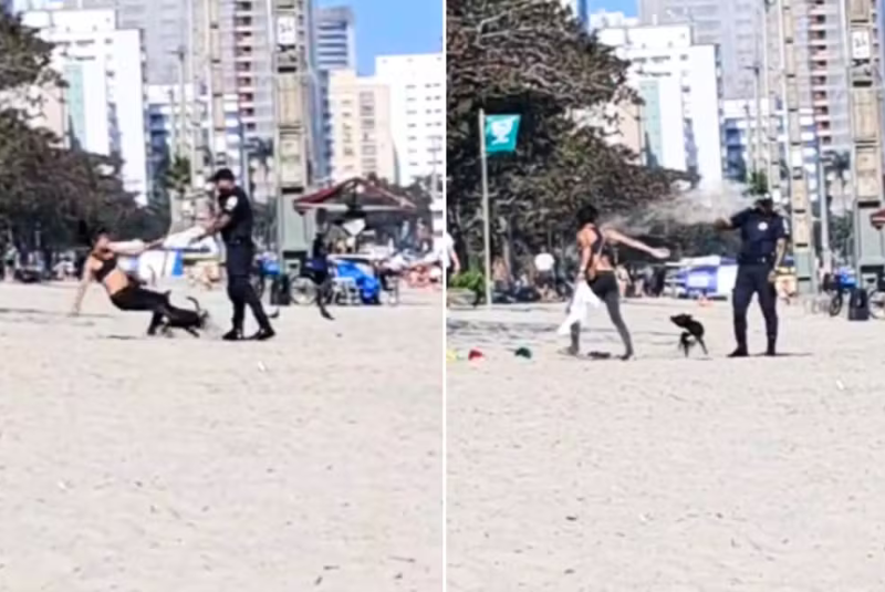 Um guarda civil municipal de Santos, no litoral de São Paulo, foi filmado empurrando uma mulher em situação de rua na faixa de areia...