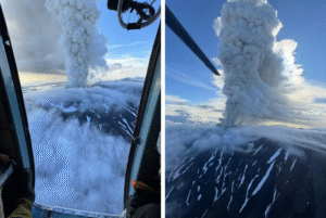 O vulcão Krasheninnikov, localizado na península de Kamchatka, no Extremo Oriente da Rússia, entrou em erupção neste domingo (3) pela primeira