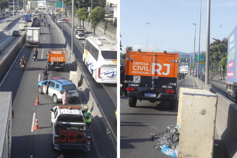 Um corpo foi encontrado na manhã desta terça-feira (19) dentro de um caixote de madeira, em plena pista central da Avenida Brasil,