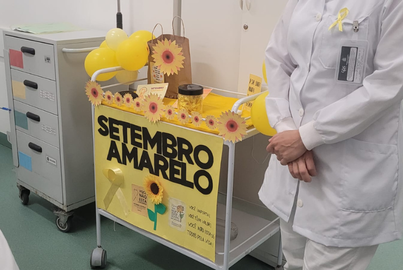 Uma ação especial no Hospital do Vicentino, em São Vicente, marcou o Setembro Amarelo com foco no bem-estar dos profissionais da saúde.