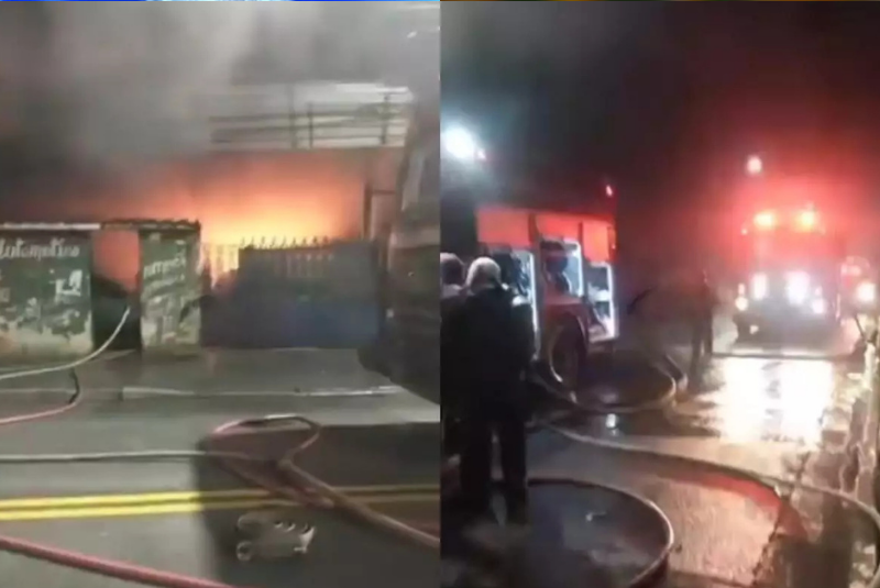 Um incêndio atingiu uma oficina mecânica na madrugada desta quarta-feira (17), no bairro Rádio Clube, na Zona Noroeste de Santos.