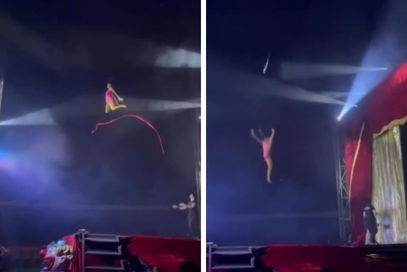 Artista circense despenca durante acrobacia aérea em Miracema; circo fala em “falha humana”