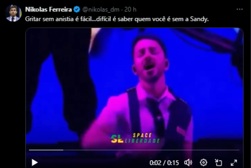 Nikolas Ferreira ironiza Junior Lima após protesto contra anistia em show no The Town