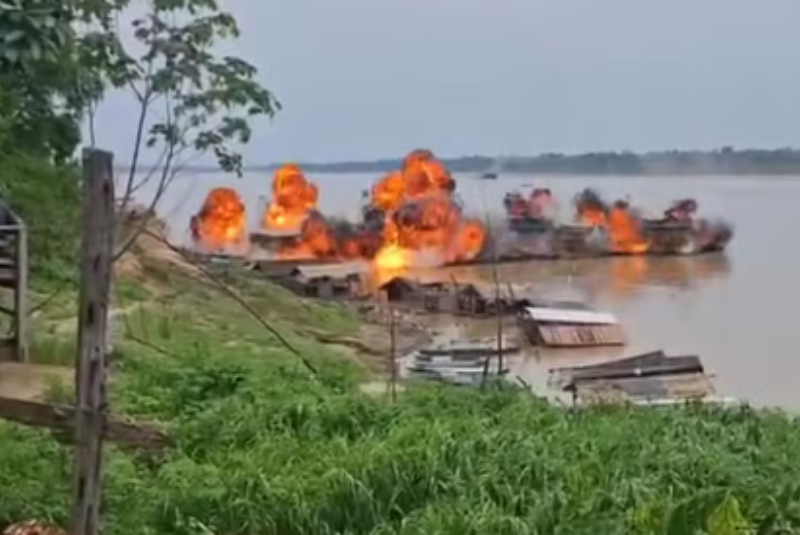 Vídeo mostra destruição de dragas de garimpo ilegal no Amazonas