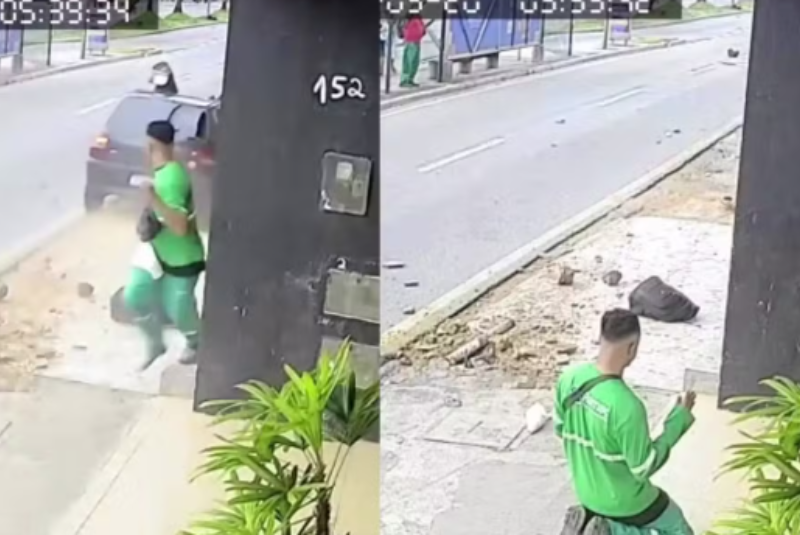 Agente de limpeza escapa por segundos de atropelamento em Aracaju
