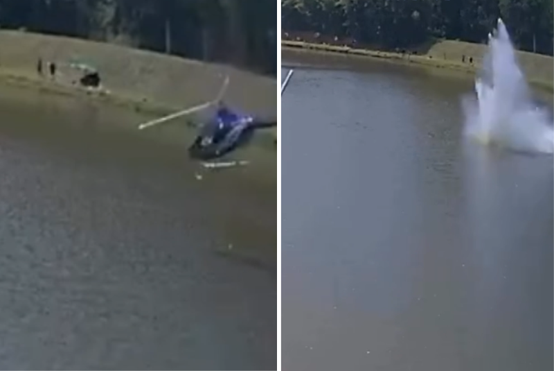 Um helicóptero modelo Cabri G2 caiu na tarde deste domingo (26) em um lago localizado em um pesqueiro na região da Estrada do Vinho...