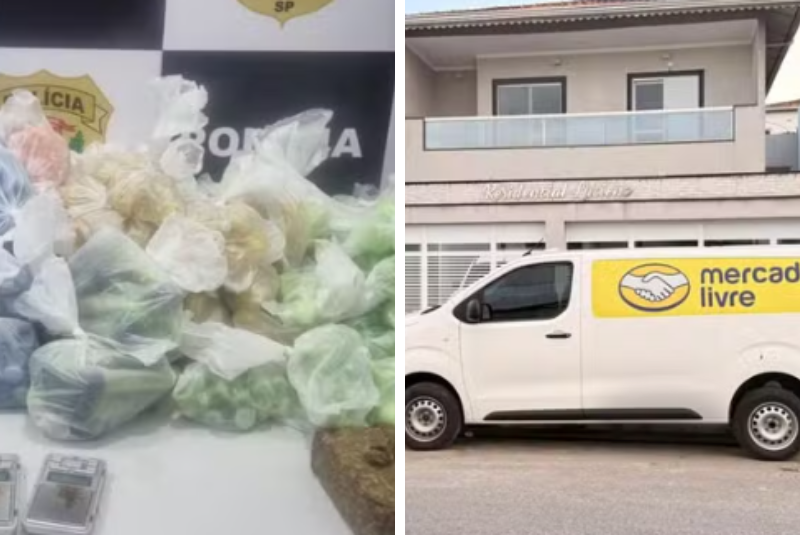 Mais de 3,5 mil porções de drogas apreendidas em van clonada com adesivos do Mercado Livre