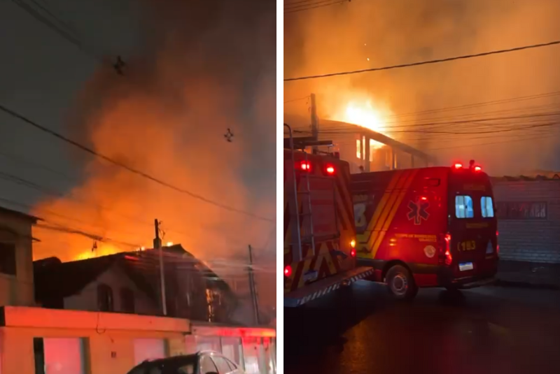 Incêndio de grandes proporções atinge sobrado no Guarujá