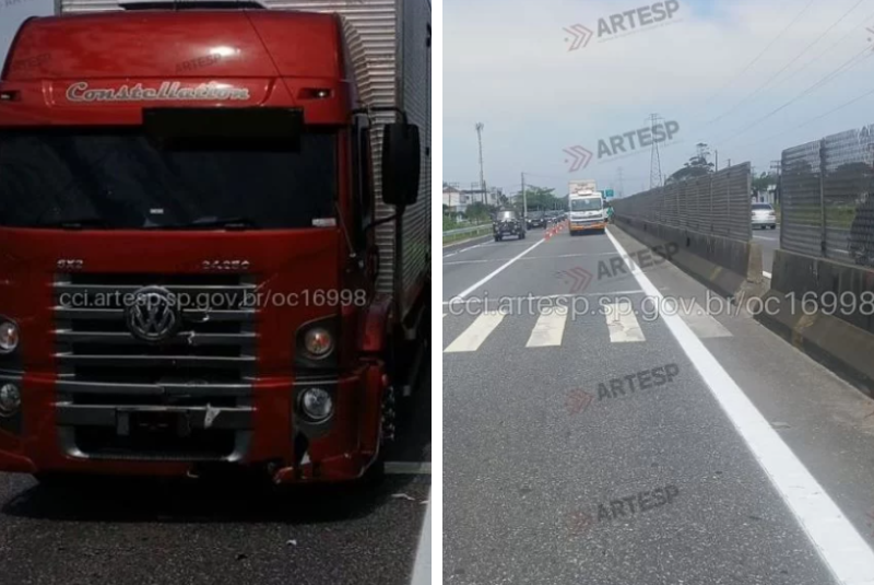 Homem morre atropelado por caminhão na Rodovia Padre Manoel da Nóbrega, em Itanhaém