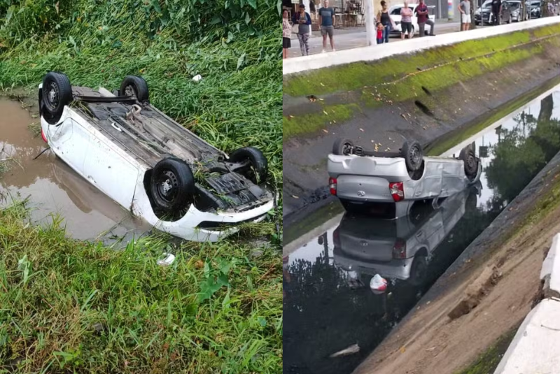 Duas mulheres se envolveram em acidentes graves ao perderem o controle da direção e caírem com seus carros dentro de canais...