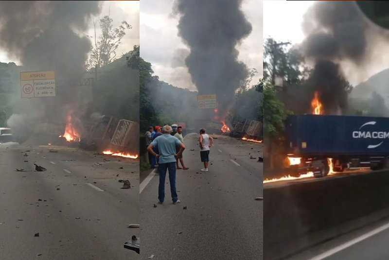 Um grave acidente entre duas carretas que transportavam grãos deixou duas pessoas mortas na Via Anchieta, em Cubatão (SP)...