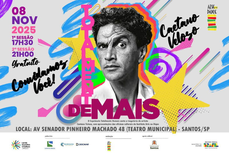 Espetáculo “Totalmente Demais” celebra a trajetória de Caetano Veloso em Santos