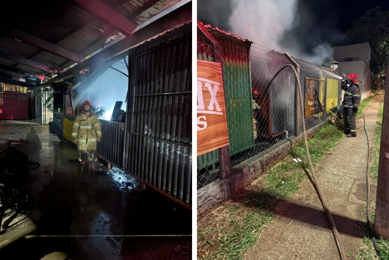 Incêndio destrói contêiner de pastelaria em Uberaba