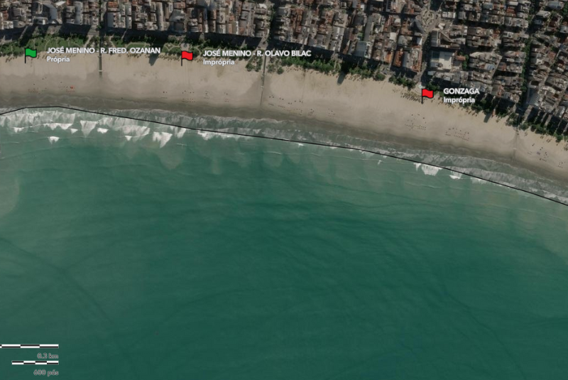 A cidade de Santos, no litoral de São Paulo, conta atualmente com apenas uma faixa de praia considerada própria para banho...