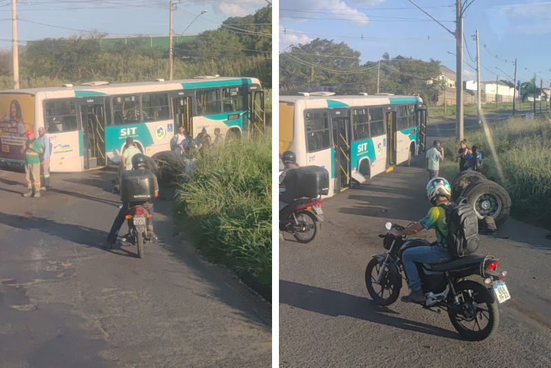 Ônibus perde eixo traseiro no Distrito Industrial de Uberlândia e assusta passageiros