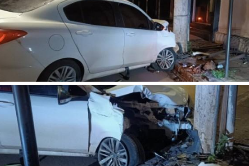 Condutora embriagada colide com poste, resiste à prisão e é flagrada por câmeras no Centro de Uberaba