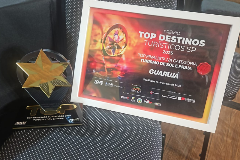 Guarujá foi a grande vencedora do Prêmio Top Destinos Turísticos 2025 na categoria Turismo de Sol e Praia.