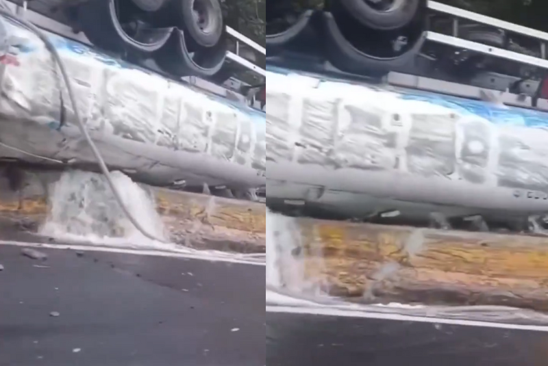 Um caminhão-pipa tombou e sofreu vazamento de água na manhã desta quarta-feira (7), após colidir contra uma barreira de contenção...