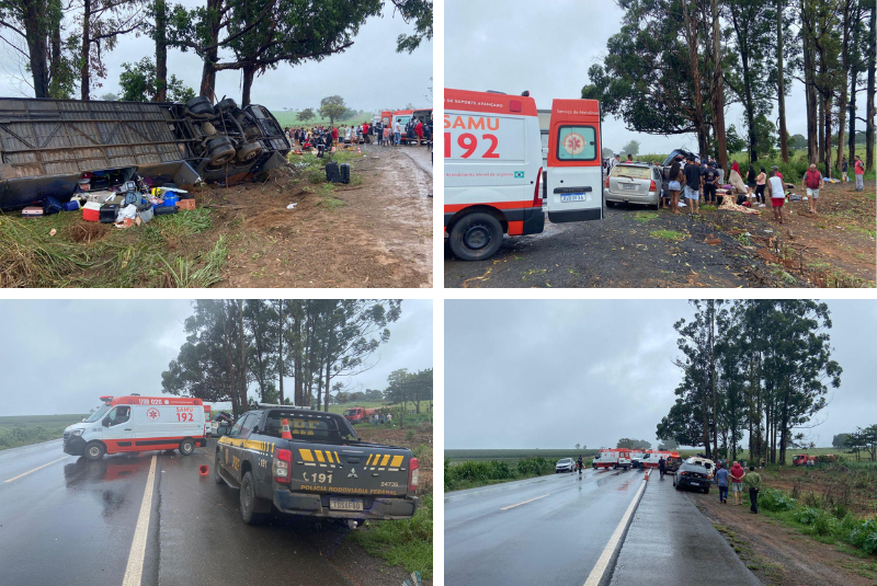 Ônibus capota na BR-365 em Minas Gerais e deixa ao menos três mortos