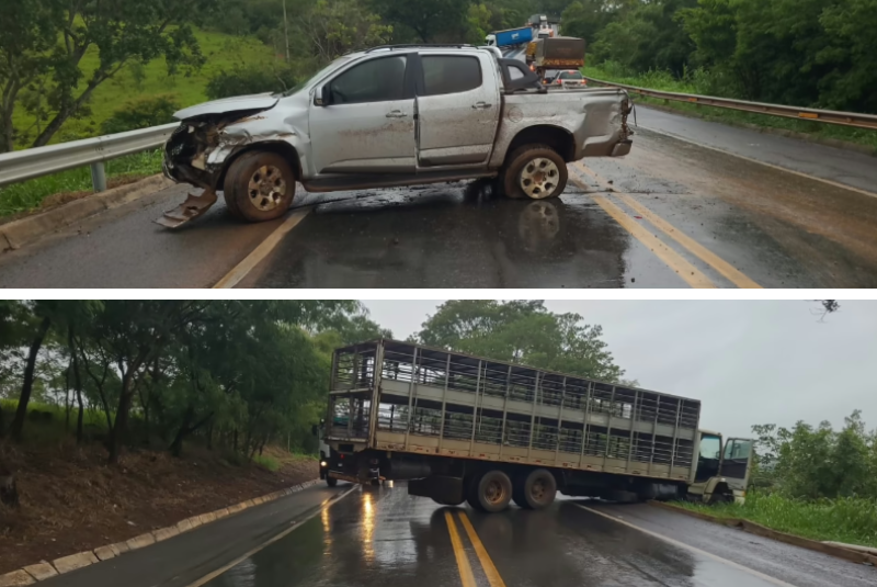 Três acidentes seguidos congestionam MGC-354 em Patos de Minas durante chuva