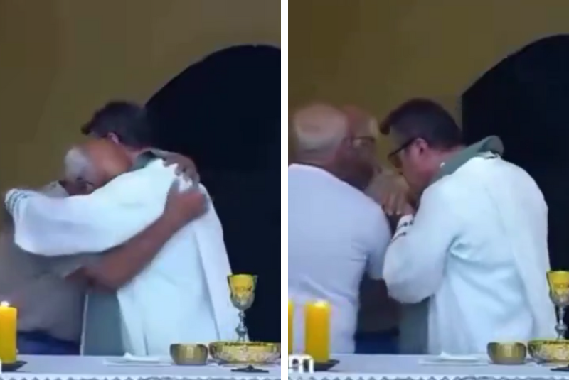 Abraço de idoso a padre após morte do neto comove fiéis e viraliza nas redes