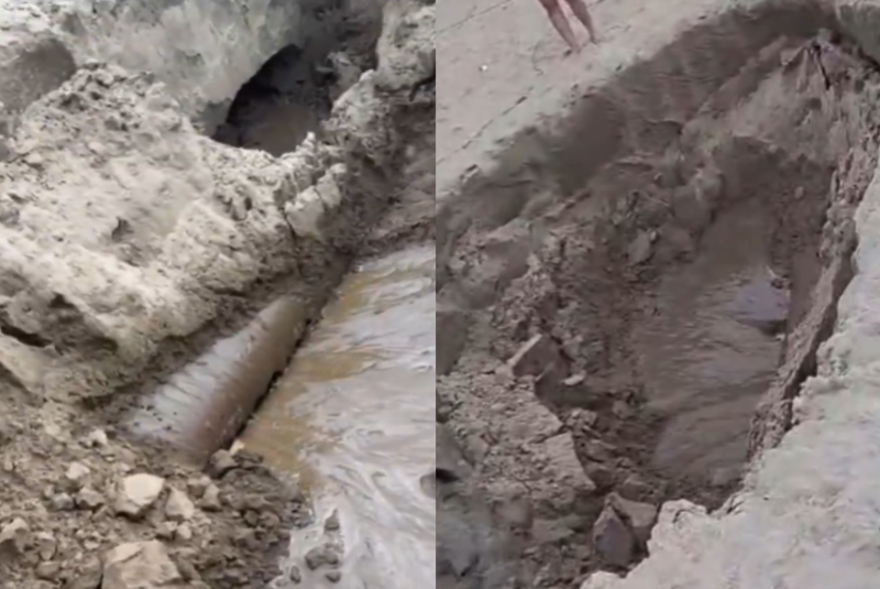 Uma cratera se abriu neste domingo (8) na faixa de areia da orla do Canto do Forte, em Praia Grande, litoral de São Paulo.