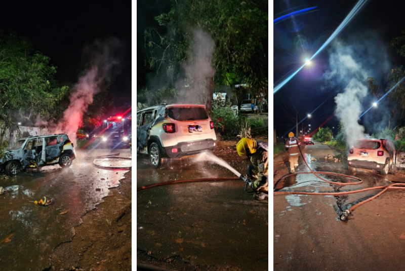 Perseguição com troca de tiros termina com carro em chamas em Uberaba