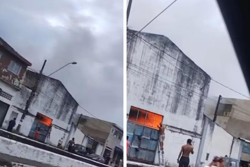 Incêndio atinge fábrica de velas em São Vicente e mobiliza bombeiros