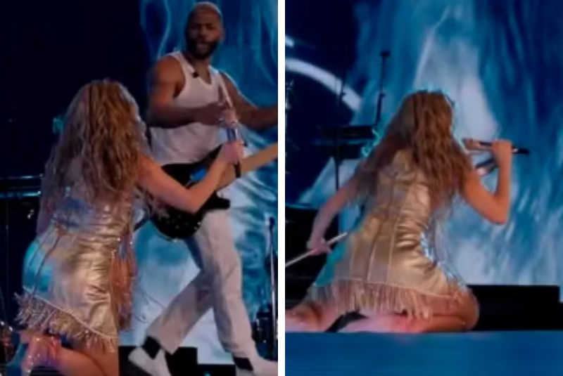 Shakira cai no palco, assusta fãs e transforma tombo em piada durante show