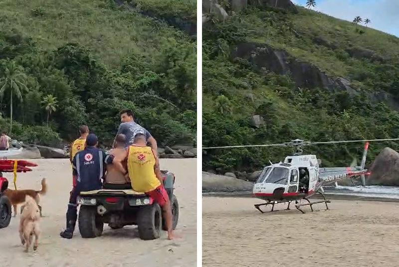 Família é resgatada em estado grave após afogamento na Praia do Bonete, em Ilhabela