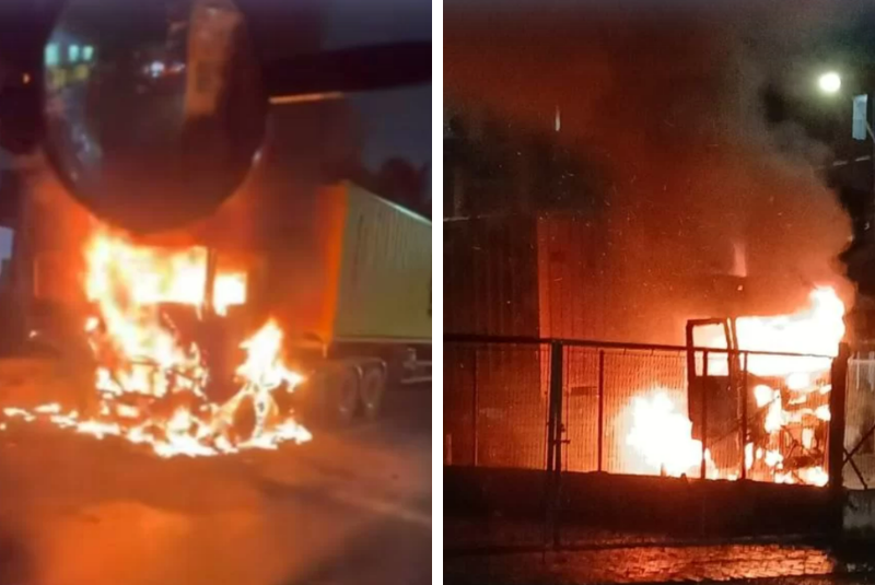 Incêndio atinge caminhão-container no Jardim Boa Esperança, em Guarujá