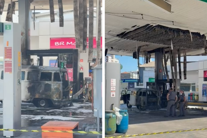 Kombi explode após abastecimento e provoca incêndio em posto de Santos