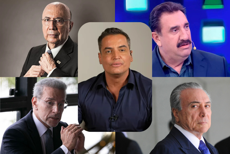 Léo Dias, Ratinho, Michel Temer, Metrópoles e Henrique Meirelles receberam dinheiro do Banco Master Foto: Reprodução