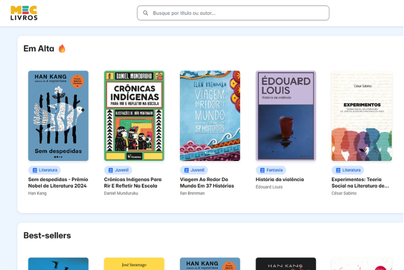 Ministério da Educação lança MEC Livros, uma plataforma de biblioteca digital gratuita para livros. Foto: Reprodução