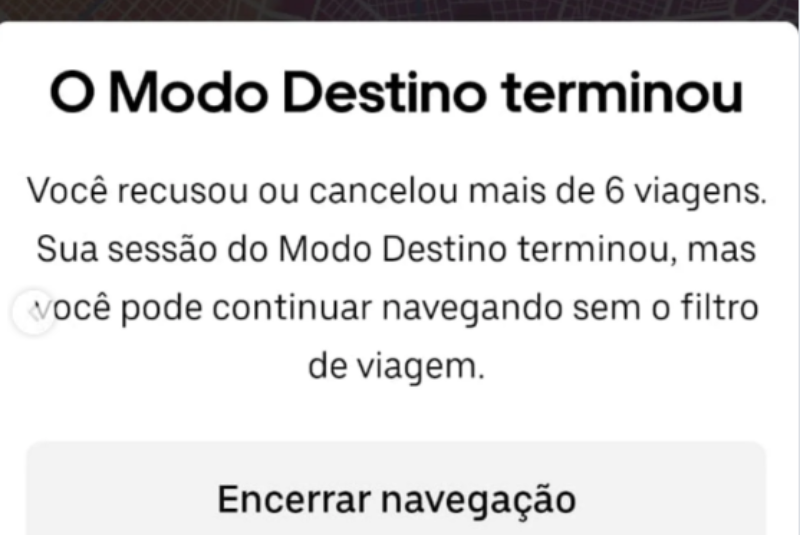 Uber é alvo de críticas após motoristas relatarem trava no modo destino por recusa de corridas