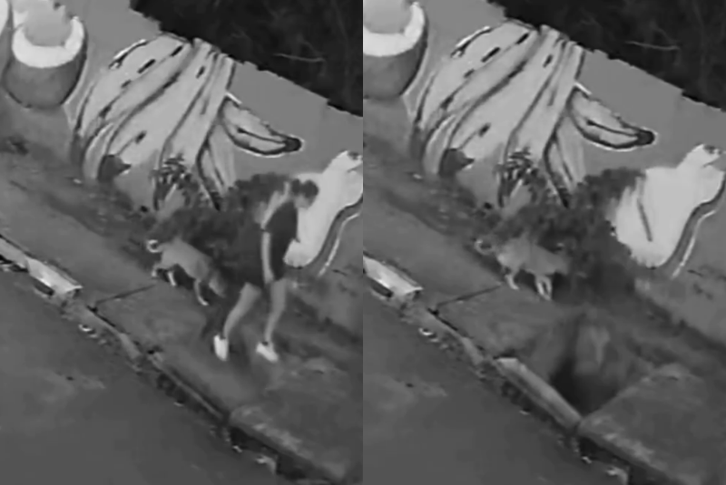 Jovem cai em buraco após tampa de bueiro ceder em Cuiabá
