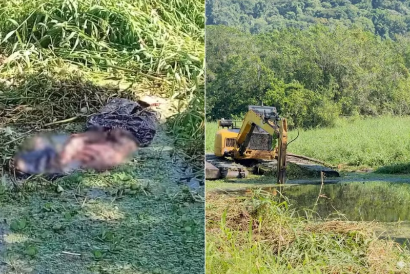 Uma ossada humana foi encontrada dentro de um canal em Mongaguá, no litoral de São Paulo, durante os serviços de limpeza no local.
