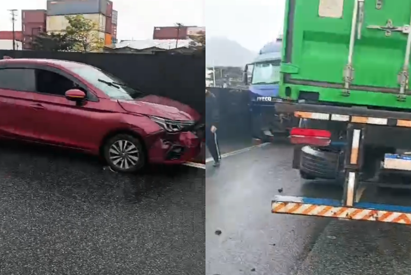 Colisão entre carreta e automóvel causa lentidão na SPA-248 em Guarujá