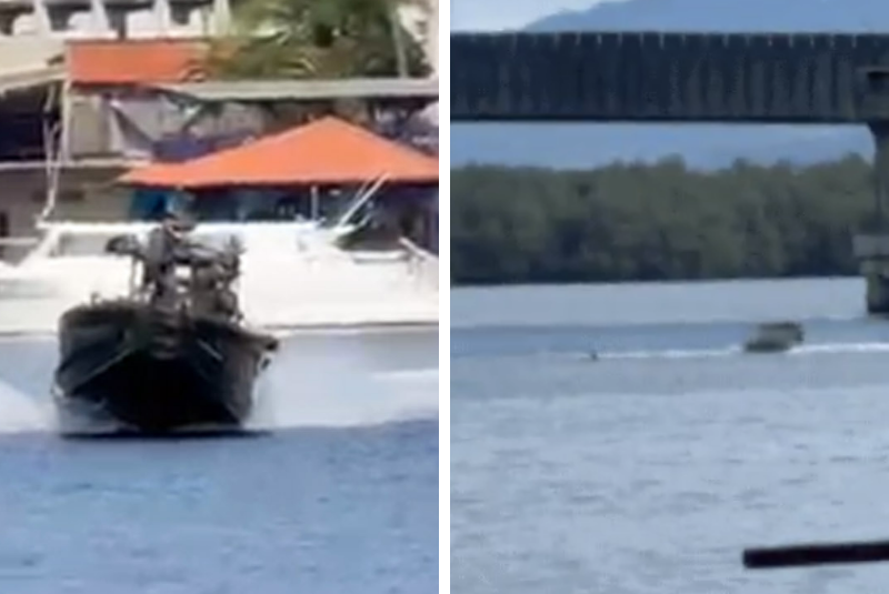 Barco fica desgovernado após onda e dois homens são salvos no Mar Pequeno