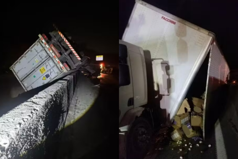 Engavetamento entre carretas interdita pista da Anchieta e deixa motorista ferido em Cubatão