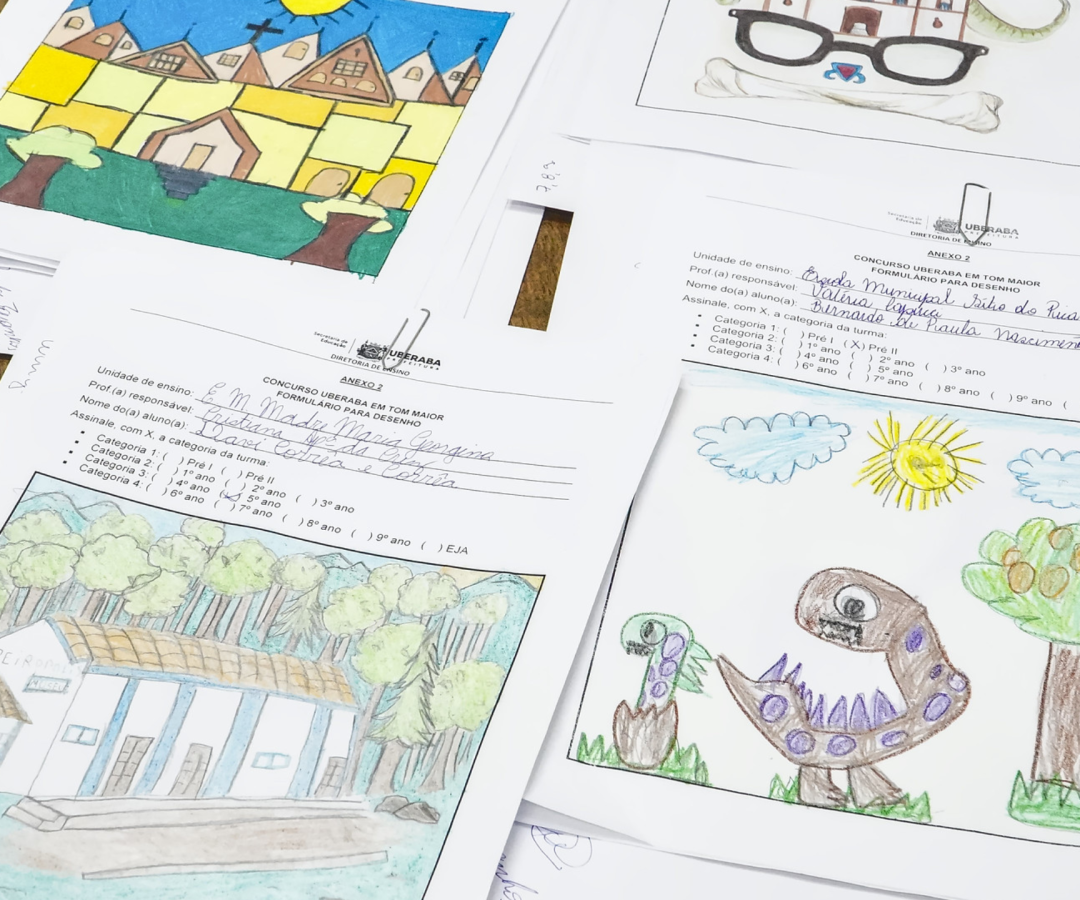 Alunos da rede municipal vencem concurso “Uberaba em Tom Maior” com desenhos que ilustrarão cadernos escolares de 2026