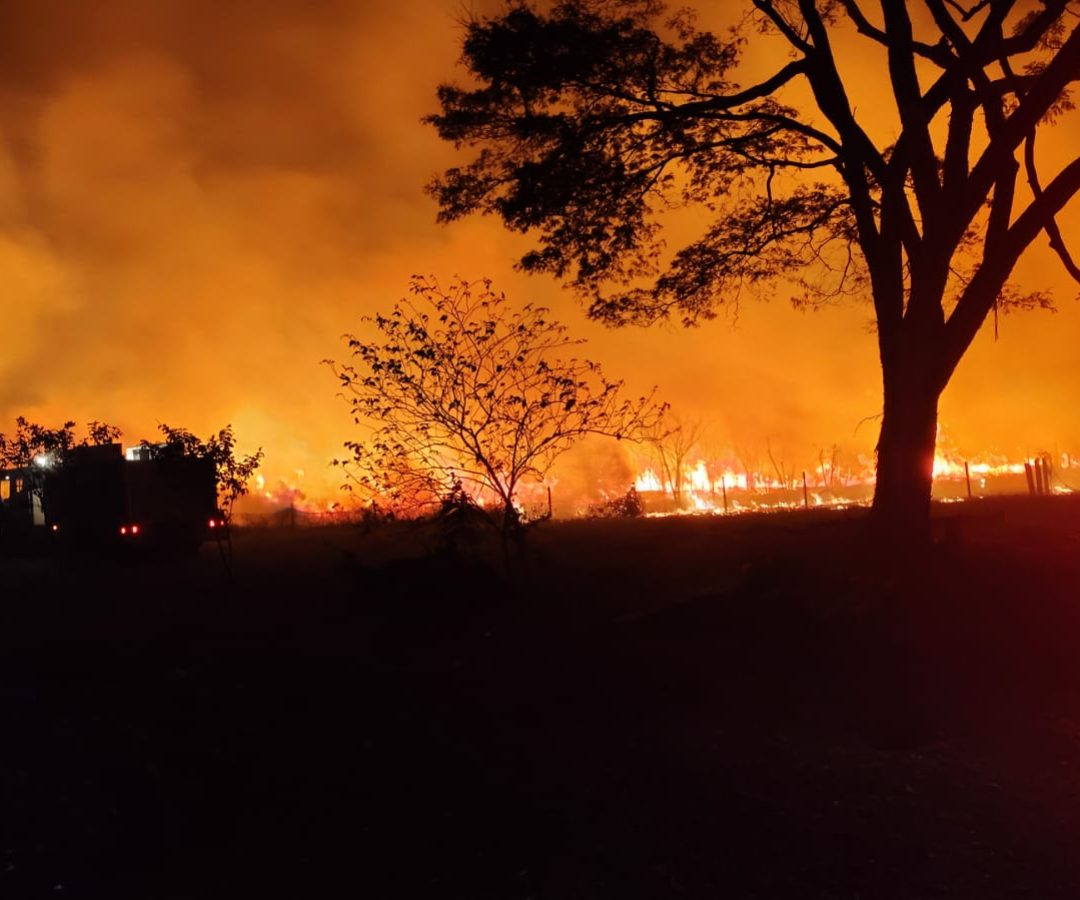 Incêndio atinge vegetação e galpão na Gleba Santa Mônica; Bombeiros evitam destruição total da estrutura