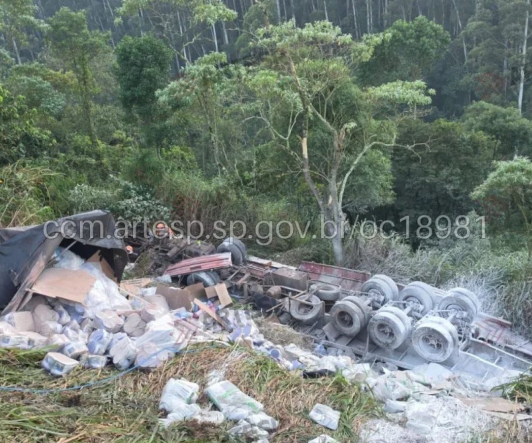 Caminhão tomba na Rodovia dos Bandeirantes e deixa um morto