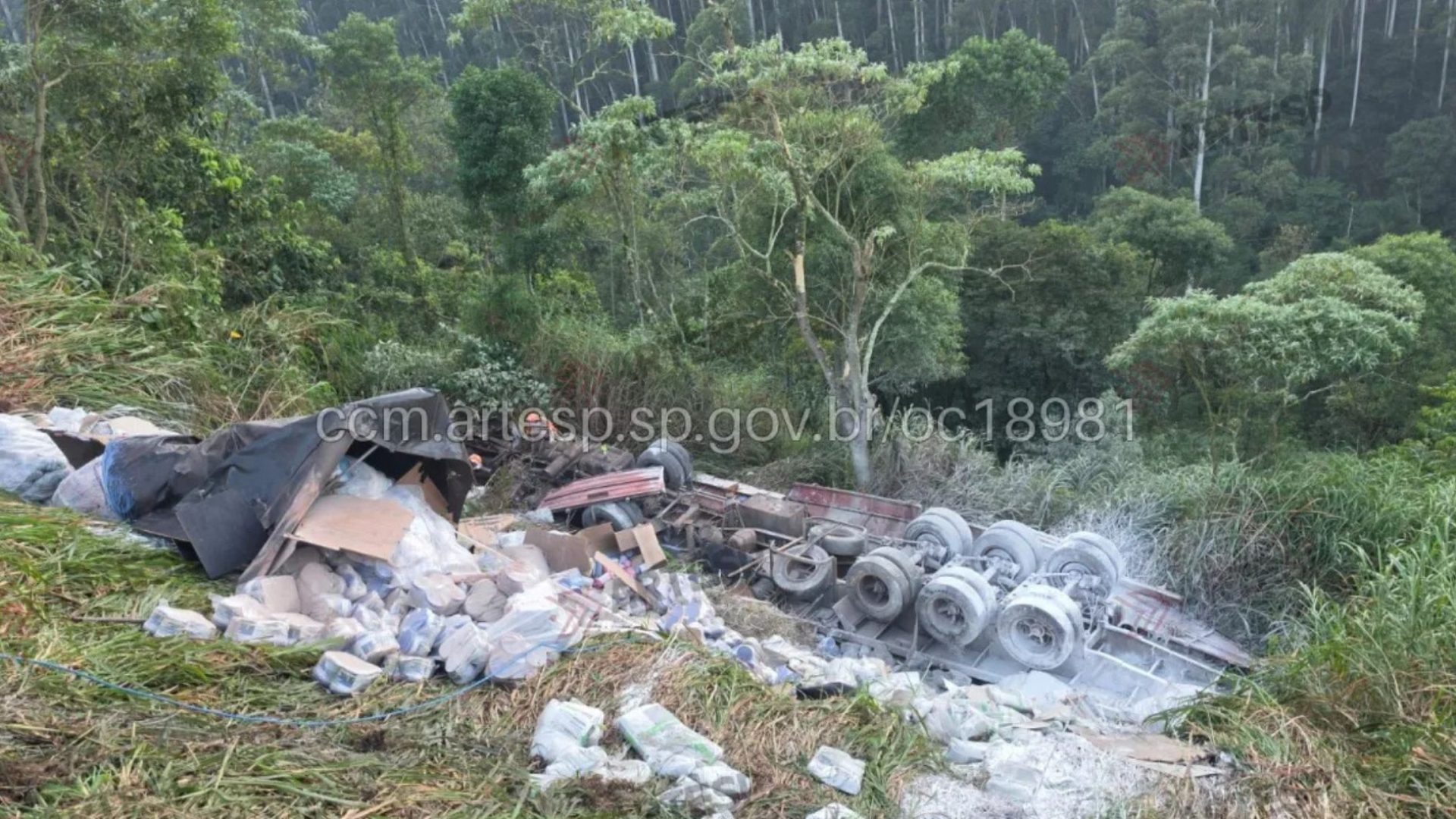 Caminhão tomba na Rodovia dos Bandeirantes e deixa um morto