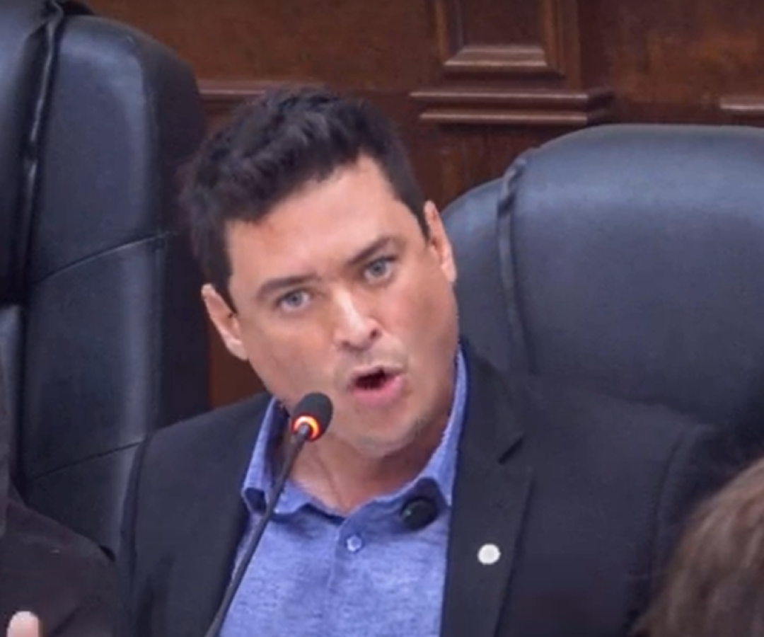 Vereador Thiago Mariscal falando durante sessão. (imagem: reprodução)